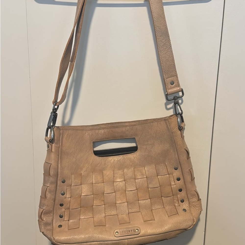 Bed Stu Tan Woven Leather Crossbody Bag